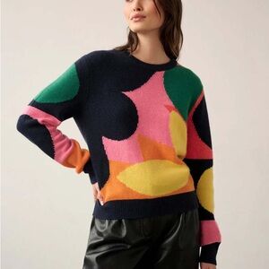 White + Warren 100% Cashmere Colorful Abstract Women's Sweater, Large